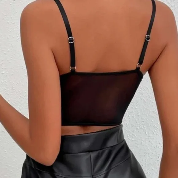 Boho black floral lace sheer corset style  bralette crop - Picture 2 of 4